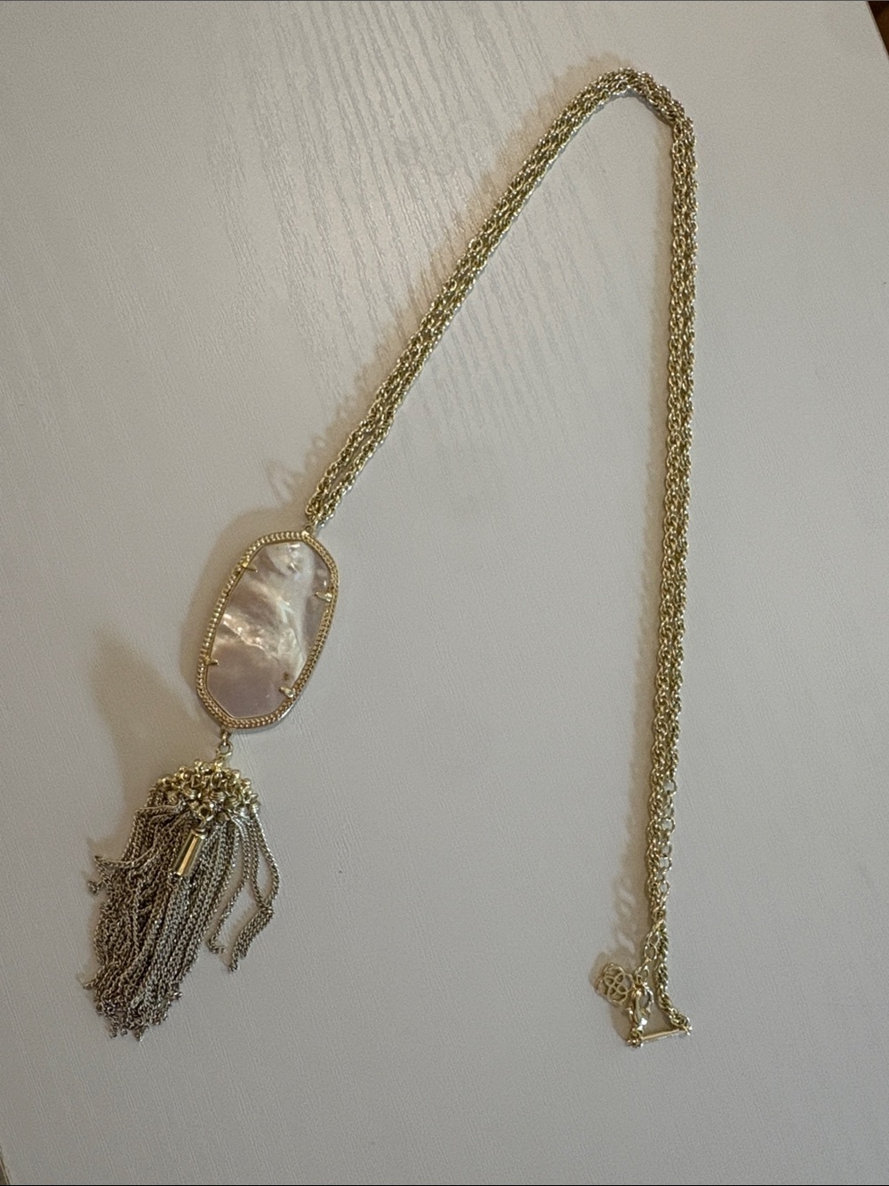 Kendra Scott Gold Rayne Tassel Pendant Necklace with Iridescent Stone